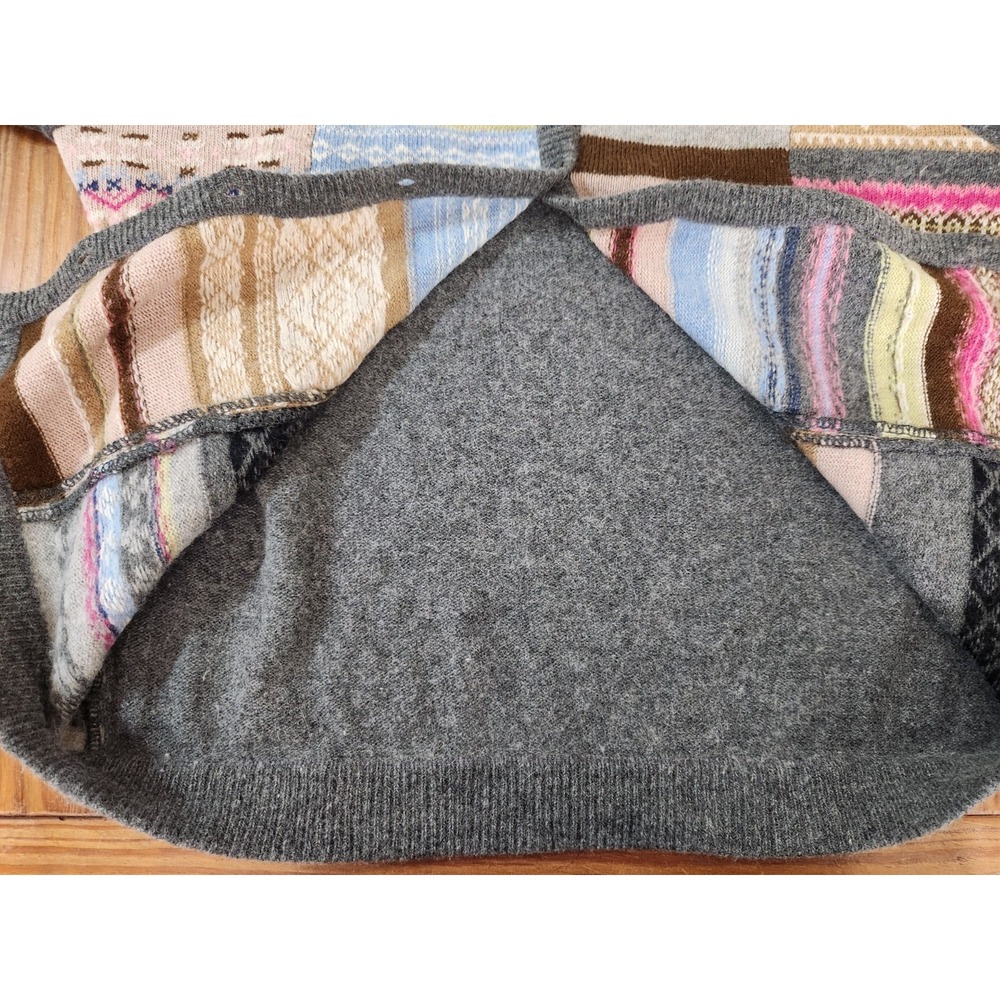 Liz Claiborne Sport Patchwork Cardigan Sweater Gray Wool Rabbit Hair Angora Med - Picture 8 of 11